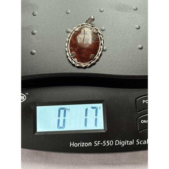 Vintage Silver Toned Wrapped Red Gemstone Necklace Pendent, Large, Swirls - Picture 4 of 6